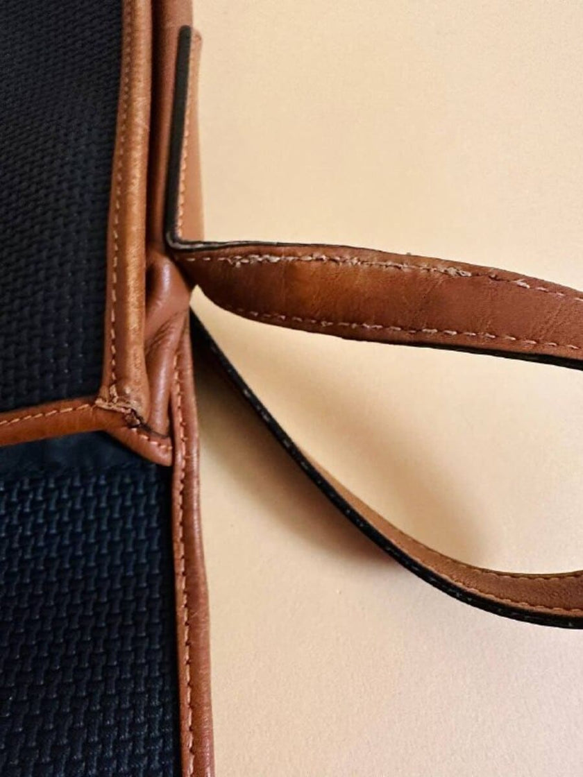 Borsa messanger in tessuto nero e pelle cuoio 