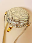 Borsa rotonda in midollino oro con tracolla in pelle laminata oro “Rodo”