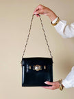 Borsa in pelle blu con hardware oro “Gianni Versace”