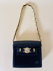 Borsa in pelle blu con hardware oro “Gianni Versace”