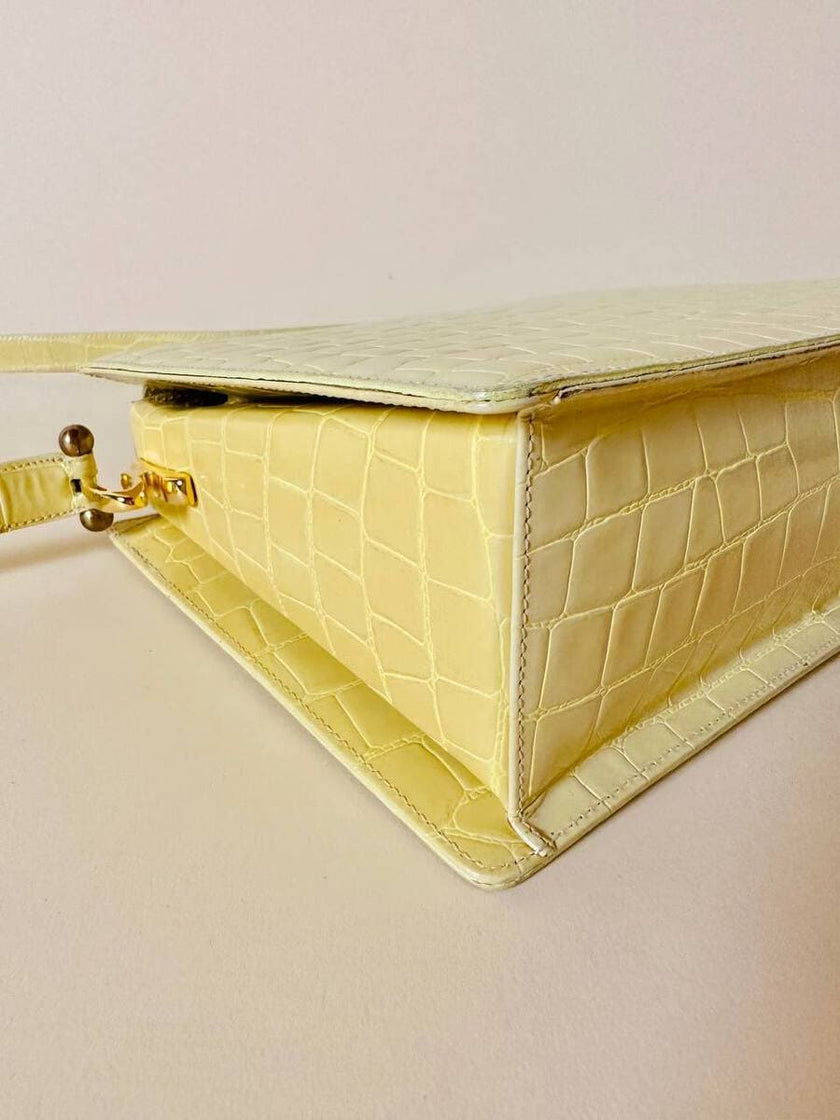 Borsa in pelle stampa coccodrillo giallo pastello “Genny”