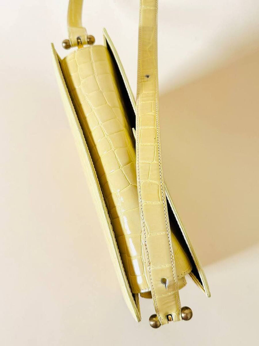 Borsa in pelle stampa coccodrillo giallo pastello “Genny”
