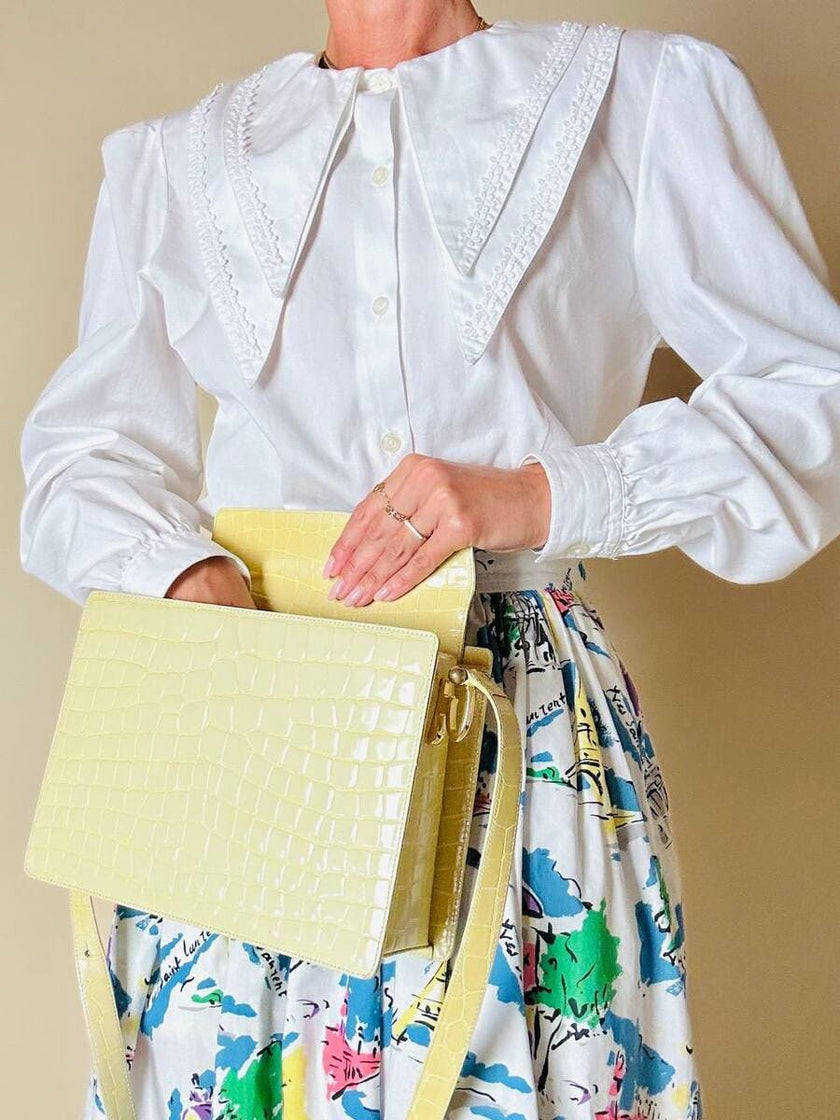Borsa in pelle stampa coccodrillo giallo pastello “Genny”