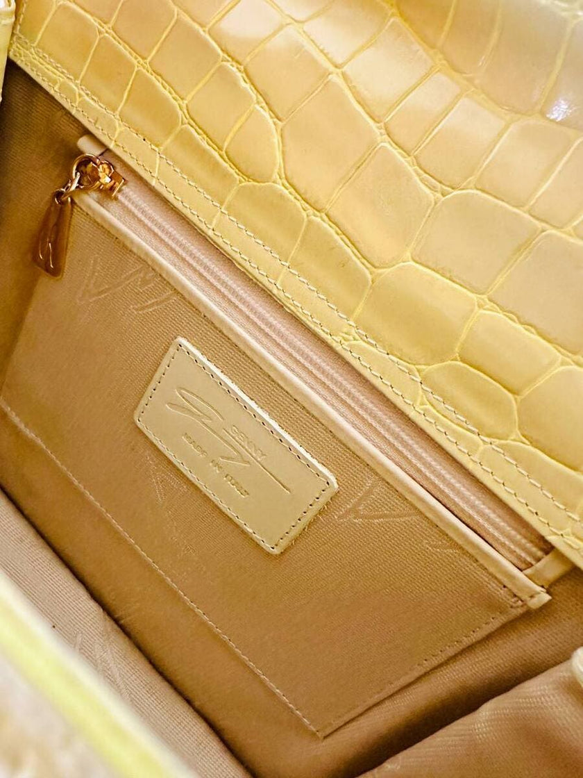 Borsa in pelle stampa coccodrillo giallo pastello “Genny”