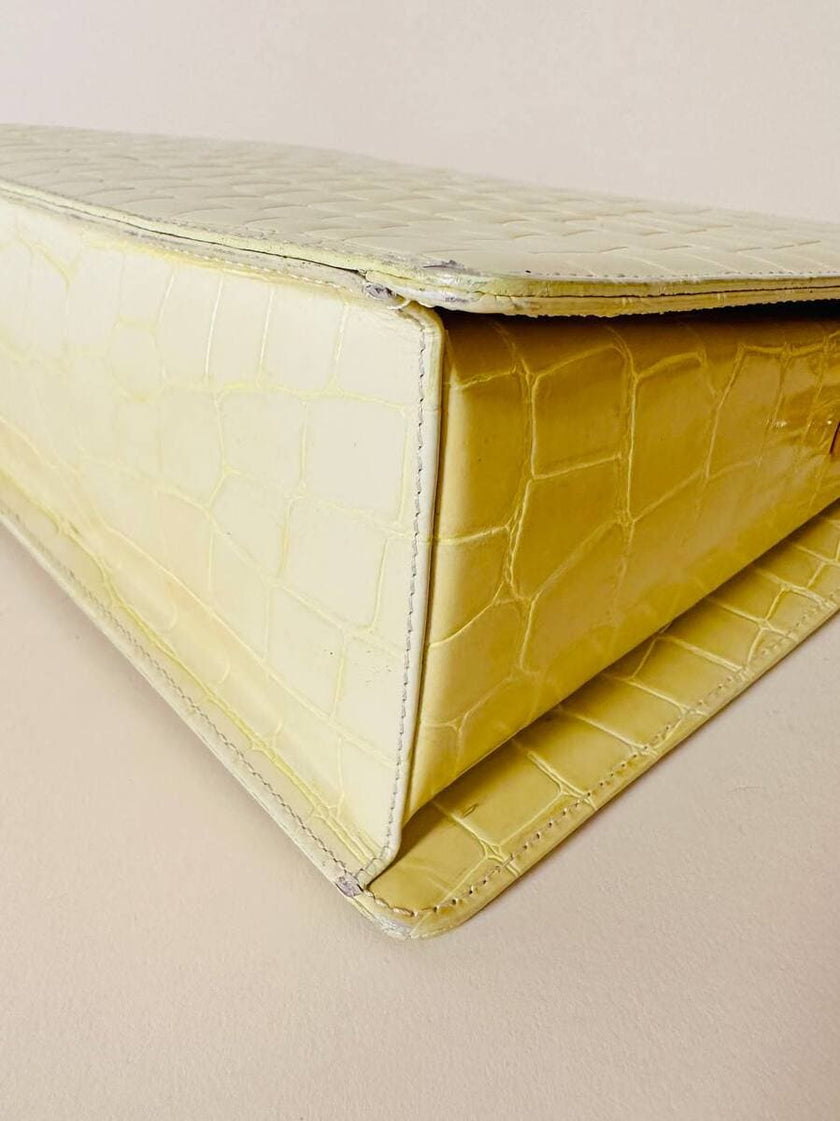 Borsa in pelle stampa coccodrillo giallo pastello “Genny”