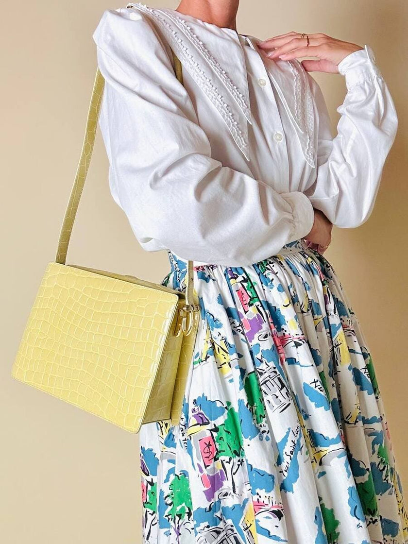 Borsa in pelle stampa coccodrillo giallo pastello “Genny”