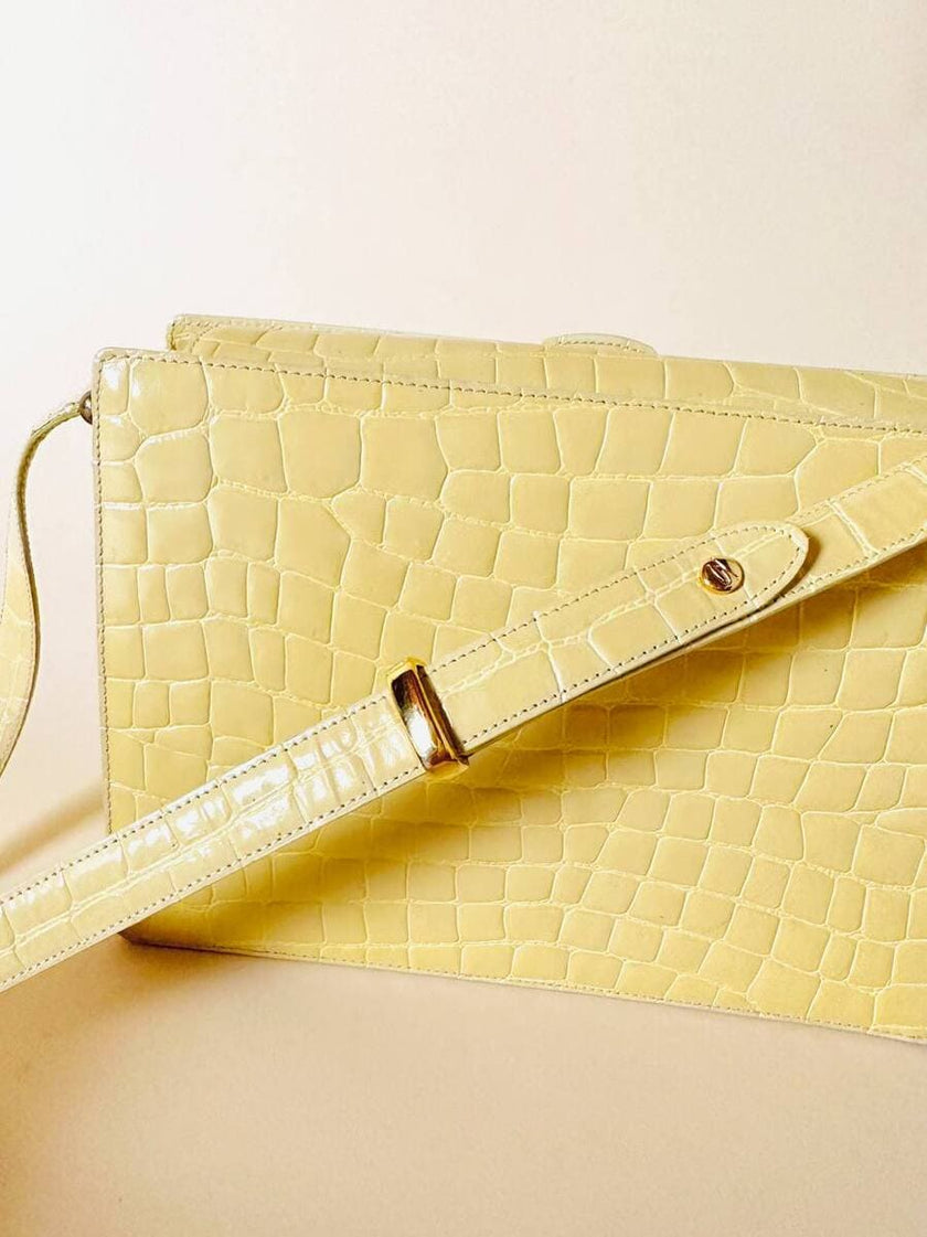Borsa in pelle stampa coccodrillo giallo pastello “Genny”