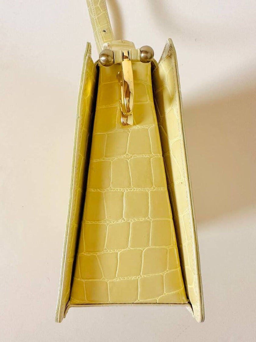 Borsa in pelle stampa coccodrillo giallo pastello “Genny”