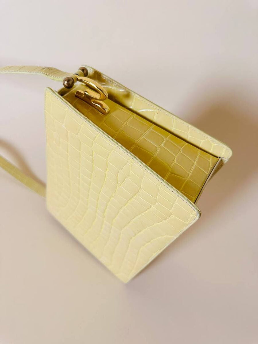 Borsa in pelle stampa coccodrillo giallo pastello “Genny”