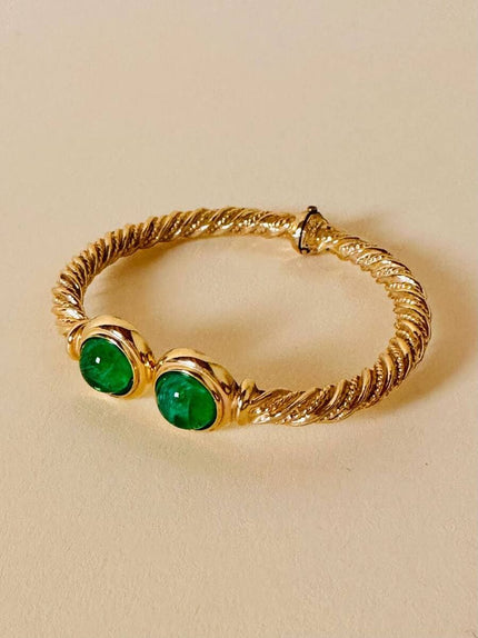 Bracciale rigido in metallo torchon oro con pietre verdi “Cascio”