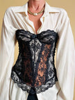 Bustier in pizzo nero e raso ruggine 