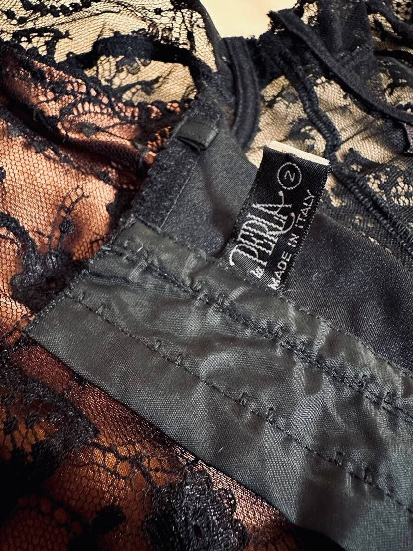 Bustier in pizzo nero e raso ruggine 