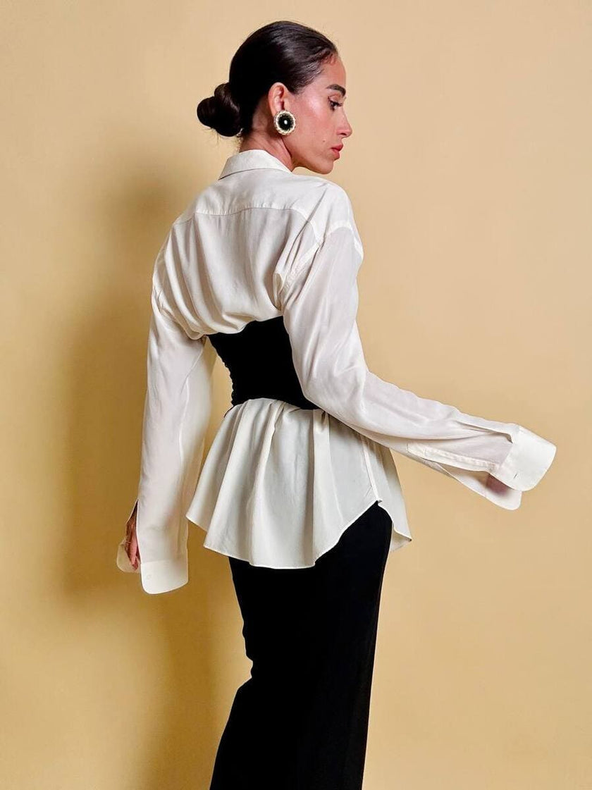 Bustier in pizzo nero e raso ruggine 