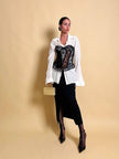 Bustier in pizzo nero e raso ruggine 