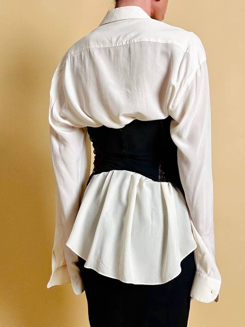 Bustier in pizzo nero e raso ruggine 