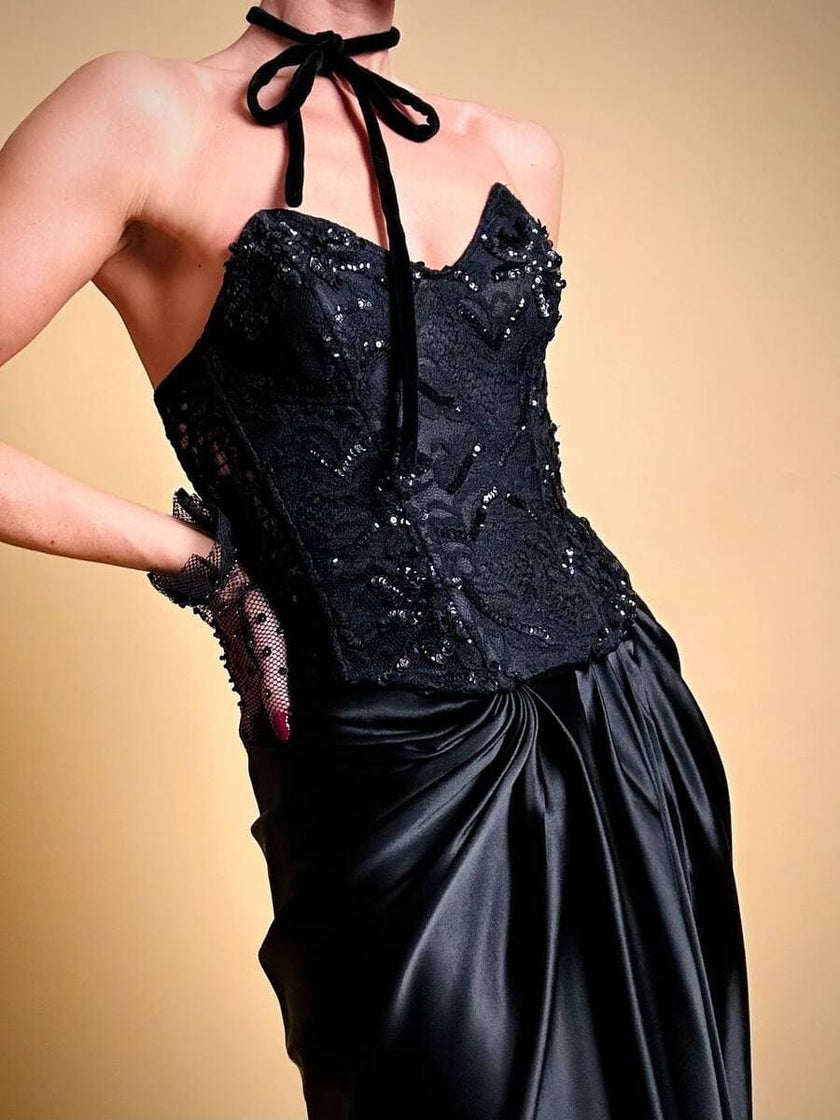 Bustier in pizzo nero con ricamo in paillettes “Ritmo by La Perla”