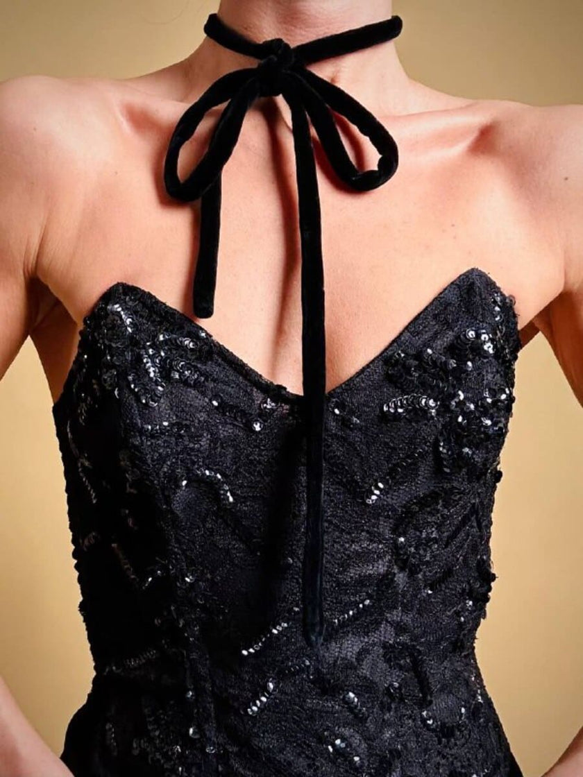 Bustier in pizzo nero con ricamo in paillettes “Ritmo by La Perla”