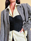 Bustier nero ricamato con perline in tinta