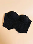 Bustier nero ricamato con perline in tinta