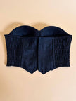 Bustier nero ricamato con perline in tinta