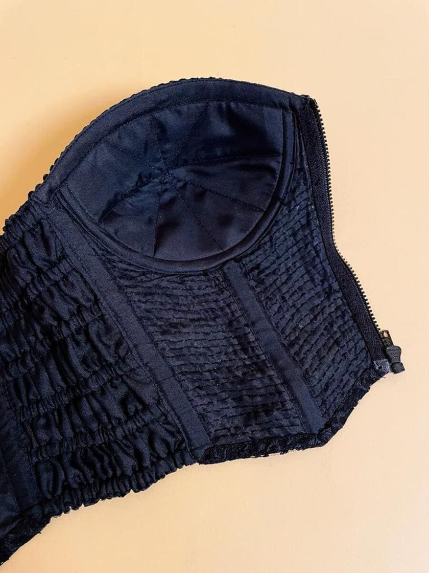 Bustier in pizzo nero ricamato con paillettes multicolor