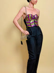 Bustier in pizzo nero ricamato con paillettes multicolor