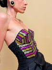 Bustier in pizzo nero ricamato con paillettes multicolor