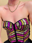 Bustier in pizzo nero ricamato con paillettes multicolor
