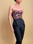 Bustier in pizzo nero ricamato con paillettes multicolor