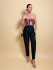 Bustier in pizzo nero ricamato con paillettes multicolor