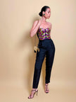 Bustier in pizzo nero ricamato con paillettes multicolor