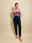 Bustier in pizzo nero ricamato con paillettes multicolor