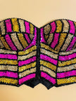 Bustier in pizzo nero ricamato con paillettes multicolor