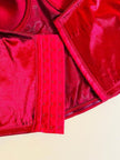 Bustier in raso stretch rosso cardinale con rosa ricamata a mano