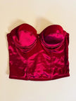Bustier in raso stretch rosso cardinale con rosa ricamata a mano