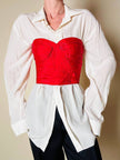 Bustier sartoriale in shantung rosso lavorato a pieghe
