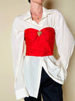 Bustier sartoriale in shantung rosso lavorato a pieghe