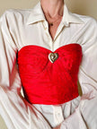 Bustier sartoriale in shantung rosso lavorato a pieghe