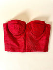 Bustier sartoriale in shantung rosso lavorato a pieghe