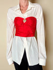 Bustier sartoriale in shantung rosso lavorato a pieghe