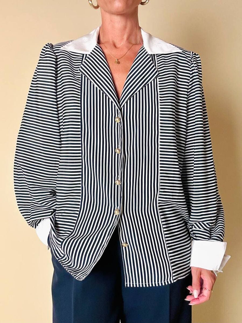 Camicia a righe bianche e blu “Nina Ricci”