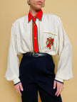 Camicia bianca con motivi barocchi multicolor Mario Pucci Cecconi