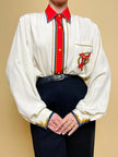 Camicia bianca con motivi barocchi multicolor Mario Pucci Cecconi