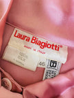 Camicia con fiocco al collo in raso di seta rosa 