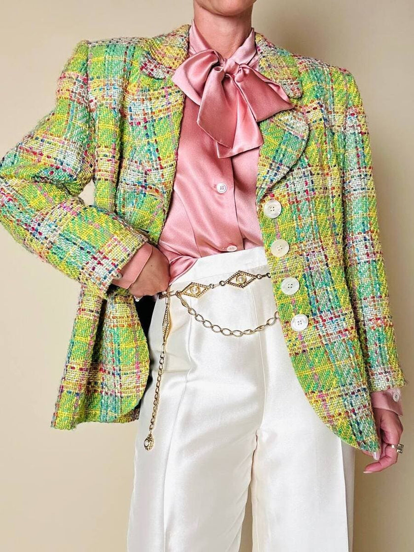 Camicia con fiocco al collo in raso di seta rosa 