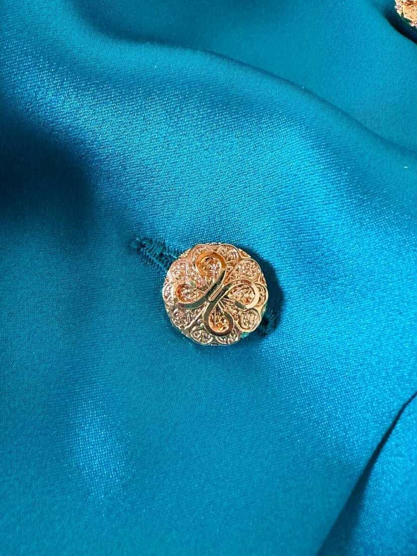 Camicia con fiocco al collo in raso di seta verde Caraibi “Ivana Zanini”
