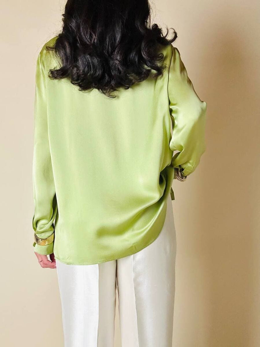 Camicia con fiocco in raso di seta verde pistacchio “Gucci”