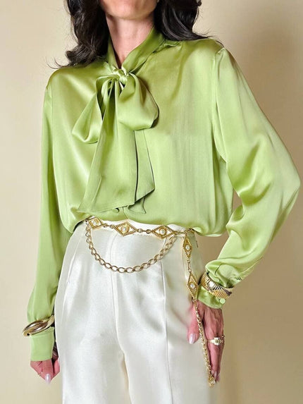 Camicia con fiocco in raso di seta verde pistacchio “Gucci”