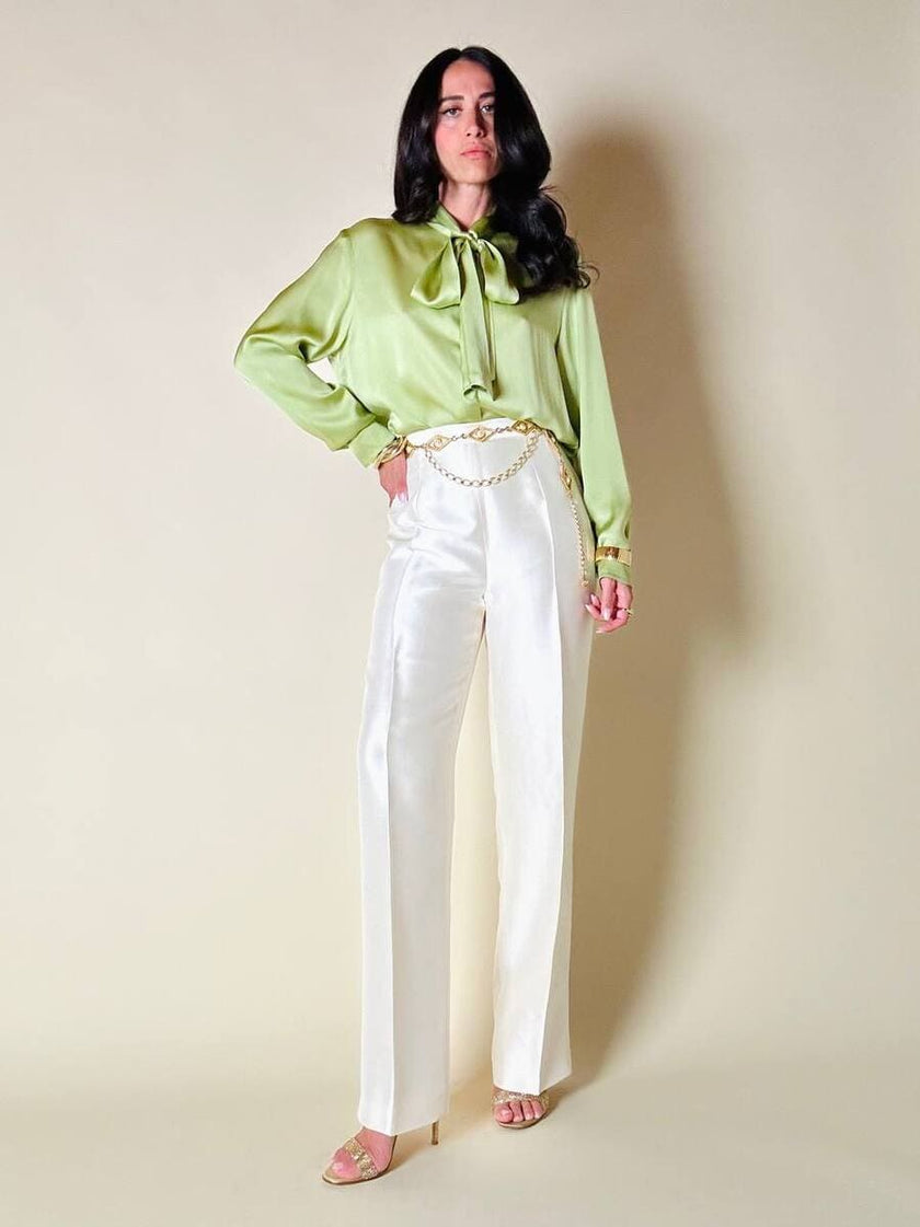 Camicia con fiocco in raso di seta verde pistacchio “Gucci”
