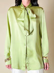 Camicia con fiocco in raso di seta verde pistacchio “Gucci”